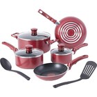 T-Fal 10-Piece Essentials Non-Stick Pots and Pans Cookware Set - Red