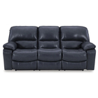 Signature Design by Ashley Leesworth Power Reclining Leather Match Sofa - Blue/Ocean