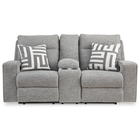 Signature Design by Ashley Biscoe Performance Fabric Dual Power Reclining Loveseat with Console - Pewter