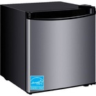 Premium Levella 1.6 Cubic Foot Manual Defrost Mini Refrigerator with Chiller Compartment and Can Dispenser with Black Cabinet and Stainless Steel Door